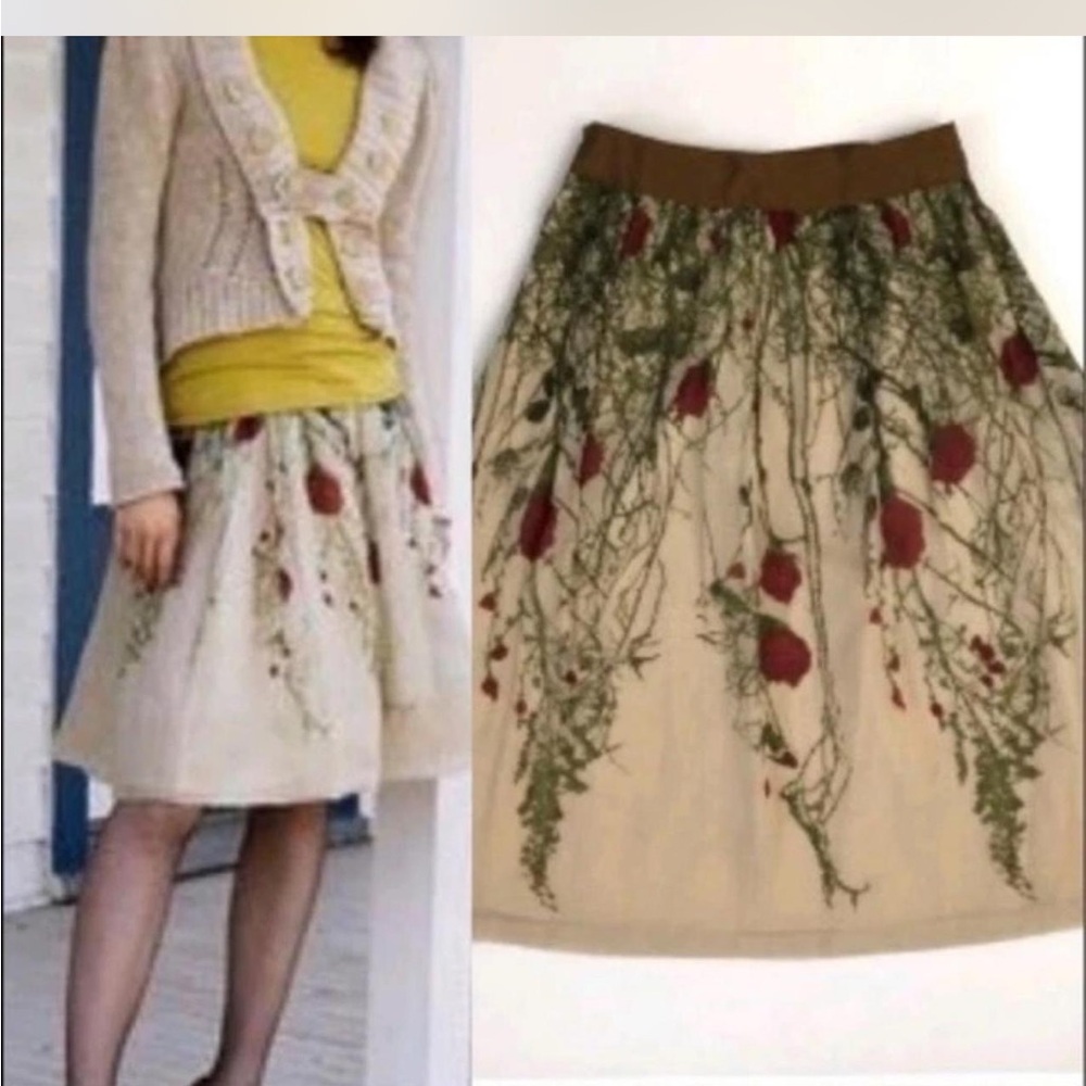 NWT Anthropologie Viola Red Rose Silk Skirt 4